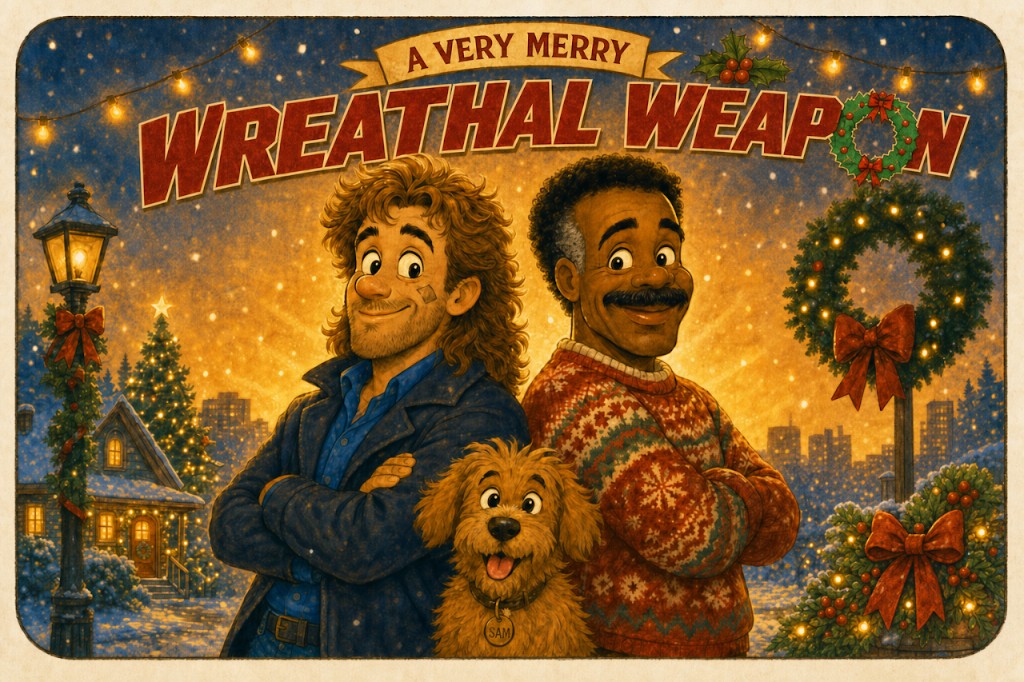 A Very Merry Wreathal Weapon — our original Lethal Weapon Christmas kids-book cover